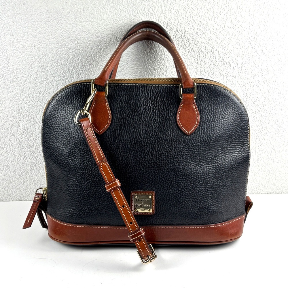 Dooney & Bourke Zip Zip Satchel Women Black Tan Pebbled Leather Preppy Heritage